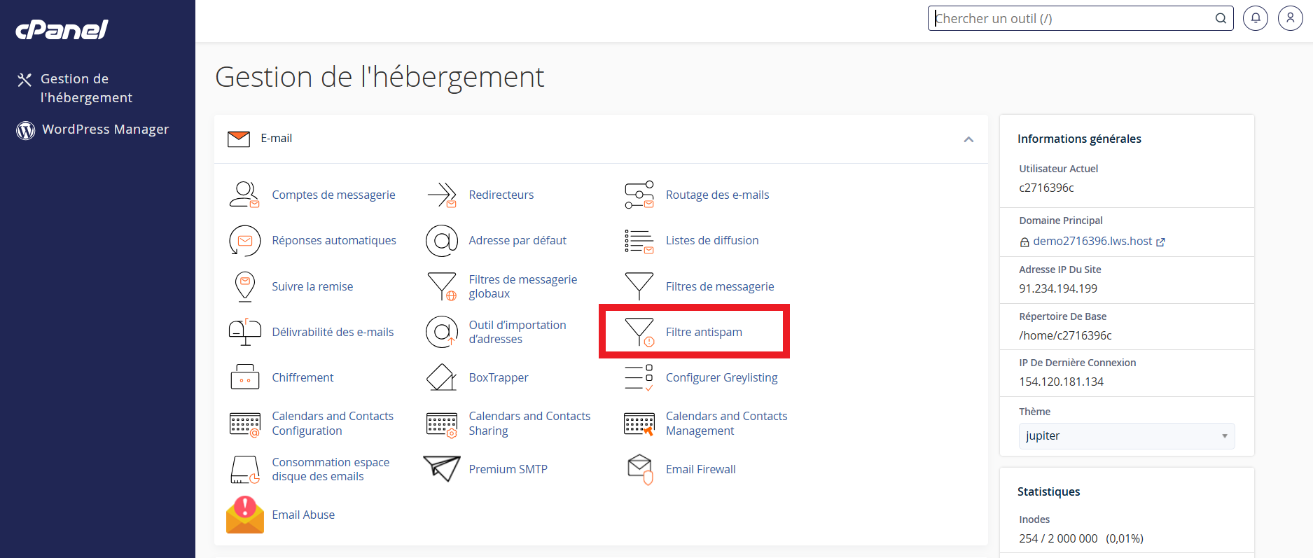 Protection mail - L’anti-spam cPanel LWS