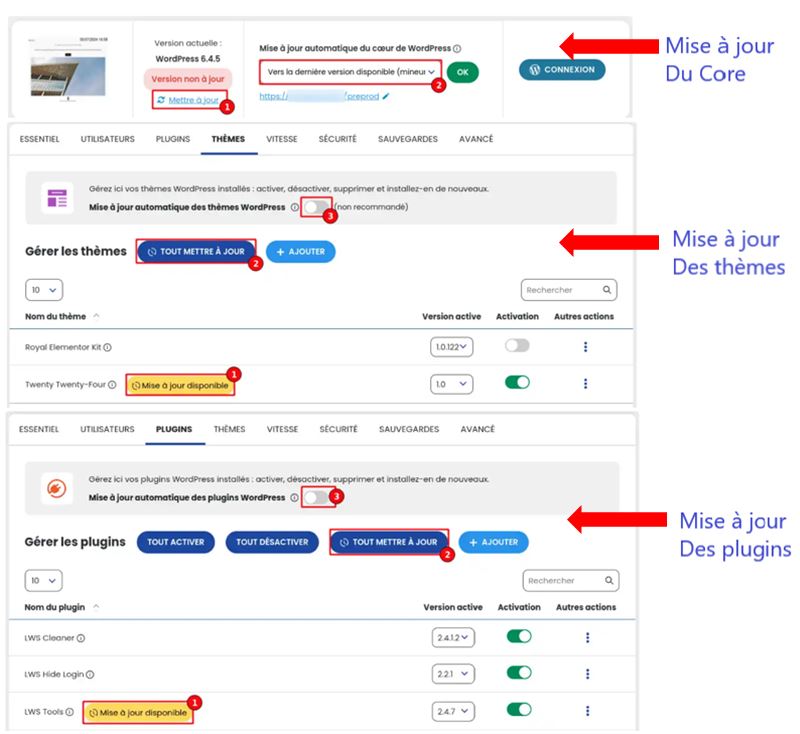 Mettre à jour WordPress avec WP Manager Mettre à jour WordPress avec WP Manager