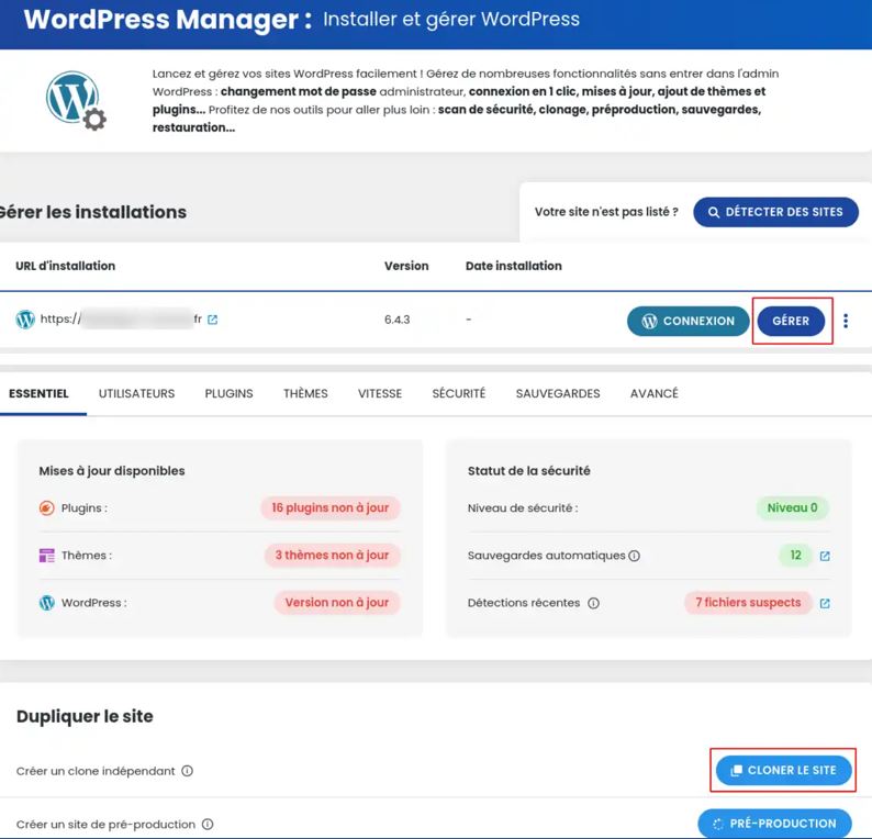 WP Manager pour cloner WordPress facilement WP Manager pour cloner WordPress facilement