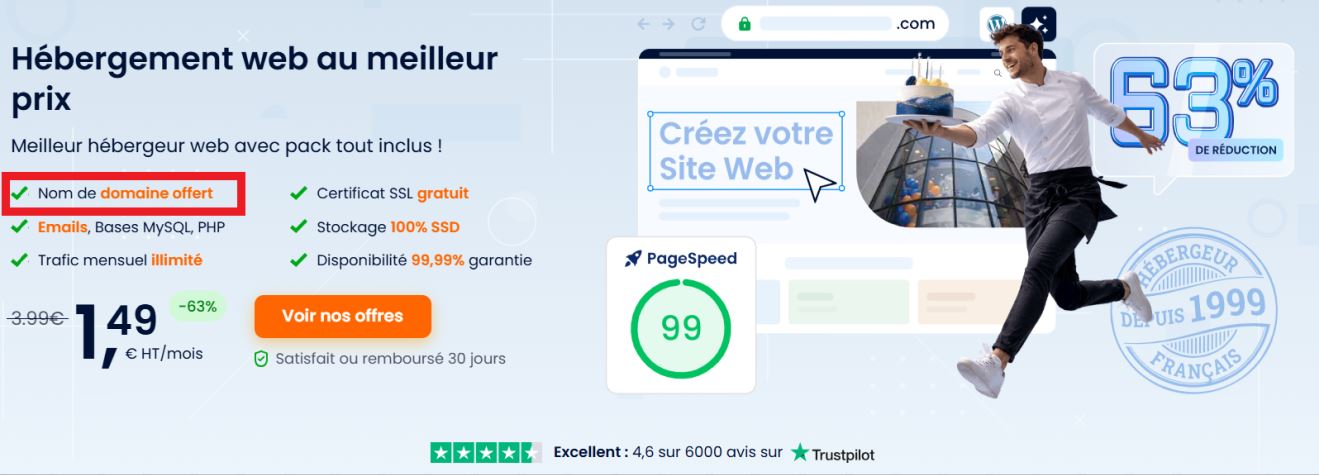 Hébergement web pas cher avec domaine offert la première année chez LWS